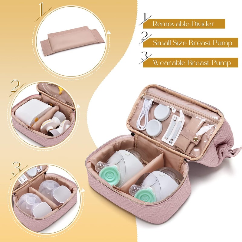 Fasrom Wearable Breast Pump Bag Compatible with Momcozy, Medela and Elvie Pumps, Double Layer Pump Carrying Case with Waterproof Mat and Insulated Pockets for Working Moms, Pink (Bag Only) - Image 2